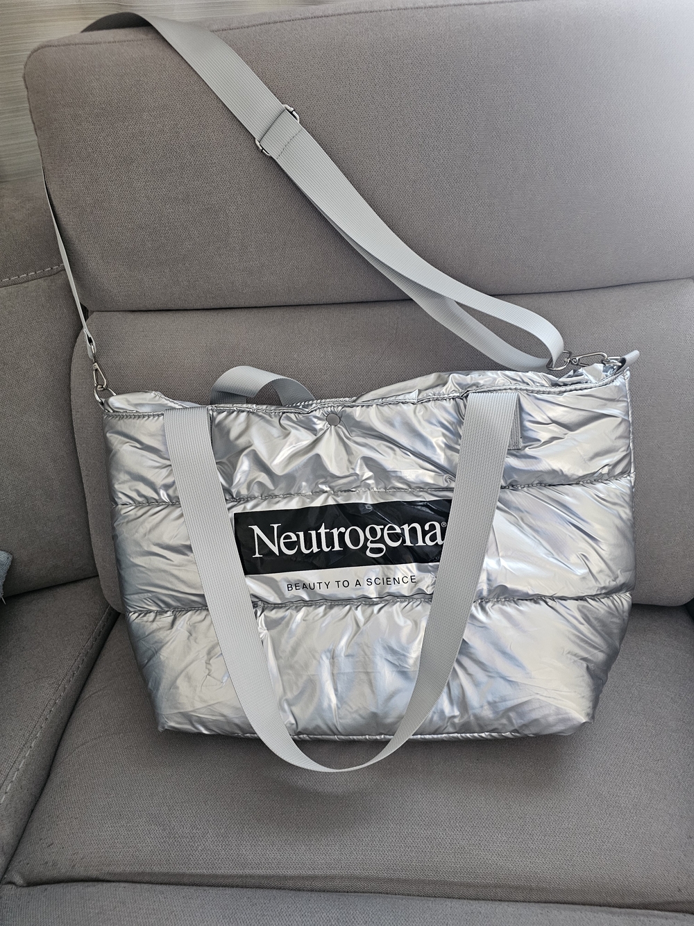 Neutrogena Metallic Silver Quilted Tote